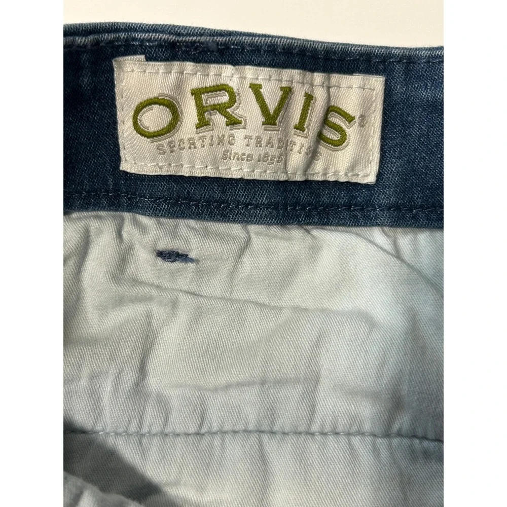 Orvis Sporting Traditions Mens Blue Denim Chino Pants 44x29 Stretch Cotton - Picture 2 of 9